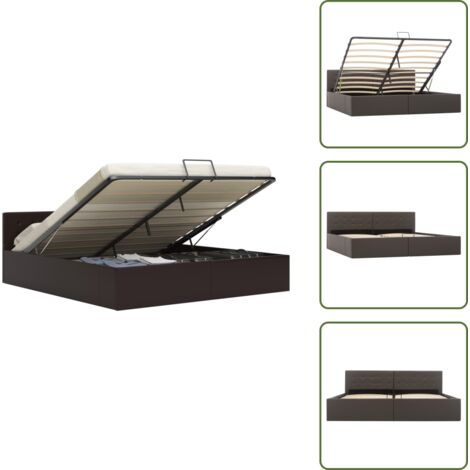 The Living Store Cama canapé hidráulica cuero sintético gris 180x200 cm - Cama con almacenamiento
