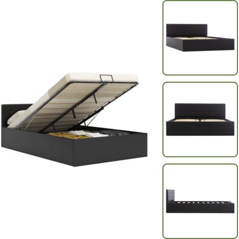 The Living Store Cama canapé hidráulica cuero sintético negra 140x200 cm - Cama con almacenamiento
