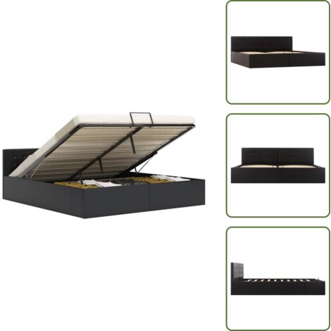 The Living Store Cama canapé hidráulica cuero sintético negro 180x200 cm - Cama con almacenamiento