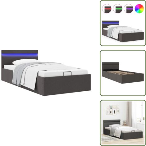 The Living Store Cama canapé hidráulica de almacenaje sin colchón gris 90x200 cm - Cama con almacenamiento
