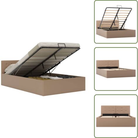 The Living Store Cama canapé hidráulica sin colchón capuchino 120x200 cm - Cama con almacenamiento