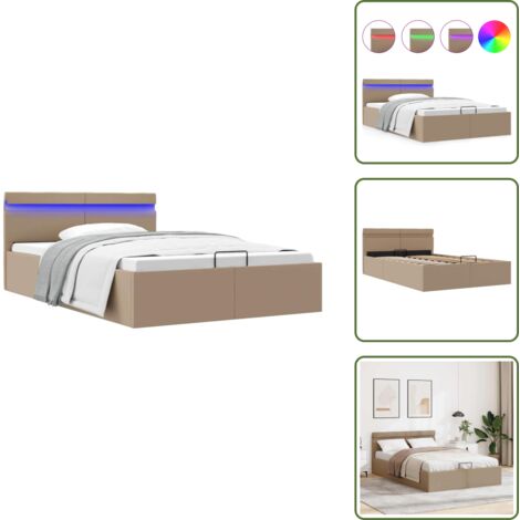 The Living Store Cama canapé hidráulica sin colchón capuchino 140x200 cm - Cama con almacenamiento