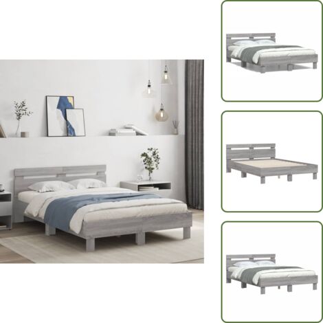 The Living Store Cama con cabecero madera de ingeniería gris Sonoma 135x190 cm - Madera de ingeniería