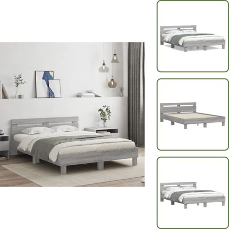 The Living Store Cama con cabecero madera de ingeniería gris Sonoma 140x200 cm - Madera de ingeniería