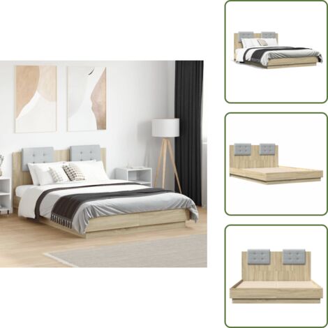 The Living Store Cama con cabecero madera de ingeniería roble Sonoma 135x190 cm - Madera de ingeniería