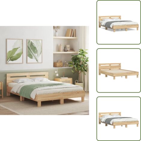 The Living Store Cama con cabecero madera de ingeniería roble Sonoma 140x200 cm - Madera de ingeniería
