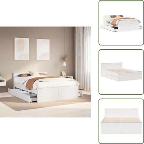 The Living Store Cama con cabecero sin colchón madera maciza blanca 150x200 cm - Cama sin colchón