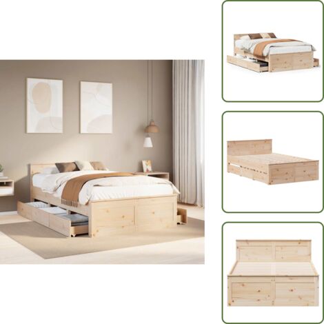 The Living Store Cama con cabecero sin colchón madera maciza de pino 135x190 cm - Cama con cabecero