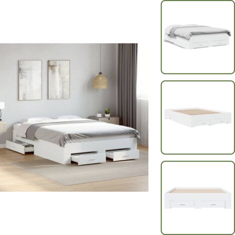 The Living Store Cama con cajones madera de ingeniería blanco 120x200 cm - Cama de madera