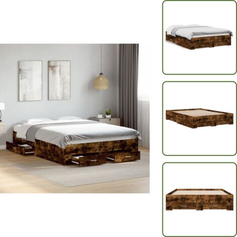 The Living Store Cama con cajones madera de ingeniería roble ahumado 120x200 cm - Cama de madera