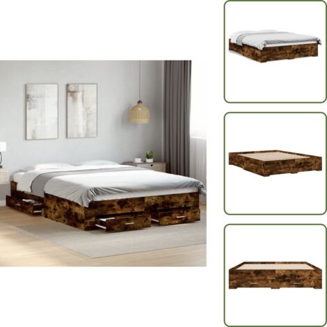 The Living Store Cama con cajones madera de ingeniería roble ahumado 150x200 cm - Cama de madera