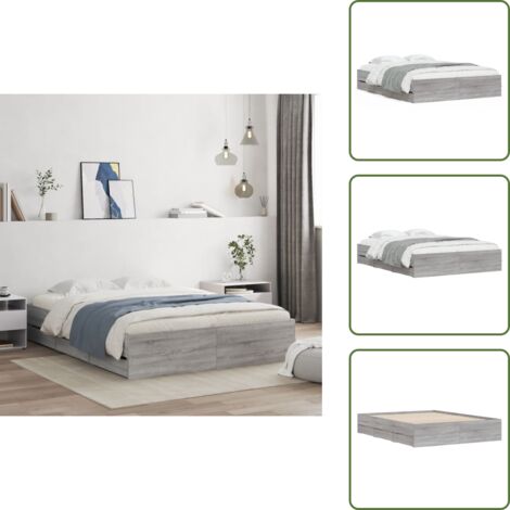 The Living Store Cama con cajones madera ingeniería gris Sonoma 150x200 cm - Cama de madera