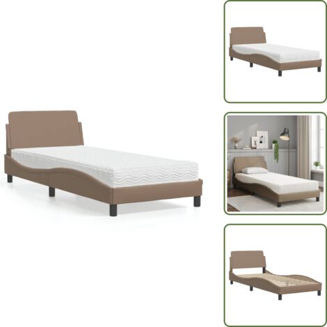 The Living Store Cama con colchón Dover cuero sintético capuchino 90x190 cm - Colchón de espuma