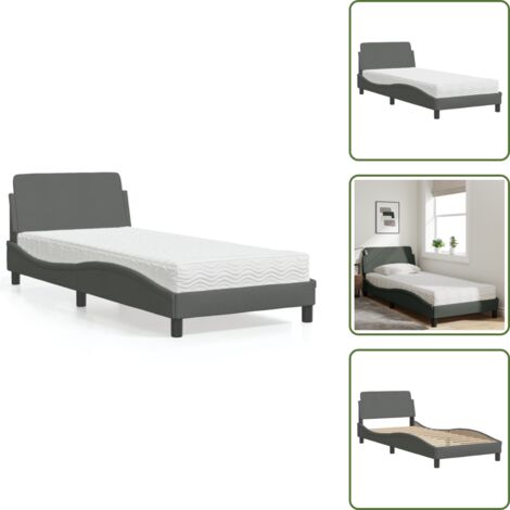 The Living Store Cama con colchón Dover tela gris oscuro 90x190 cm - Colchón de espuma