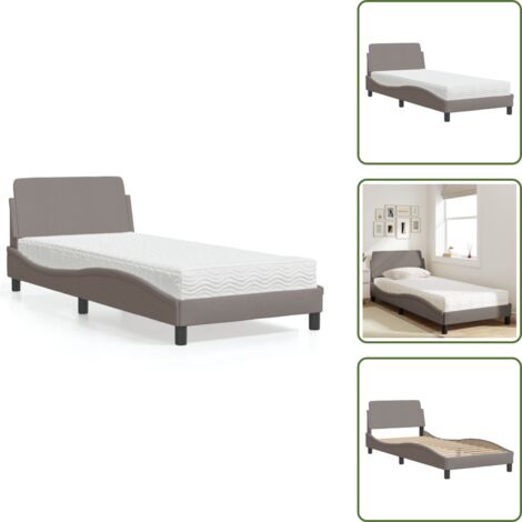 The Living Store Cama con colchón Dover tela gris taupe 90x190 cm - Colchón de espuma