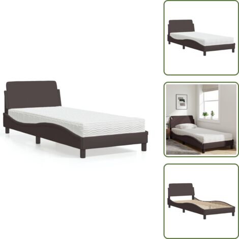 The Living Store Cama con colchón Dover tela marrón oscuro 90x190 cm - Colchón de espuma