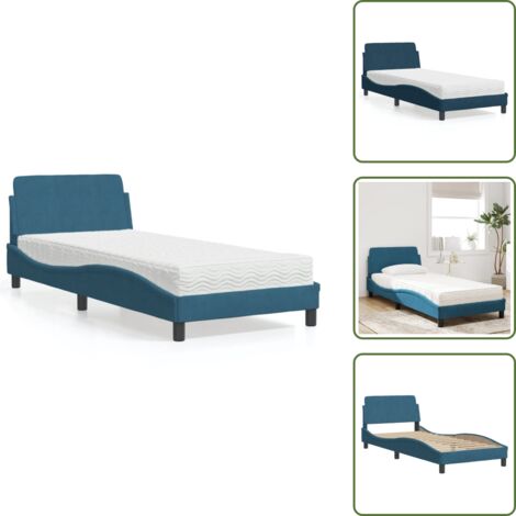 The Living Store Cama con colchón Dover terciopelo azul 90x190 cm - Colchón de espuma