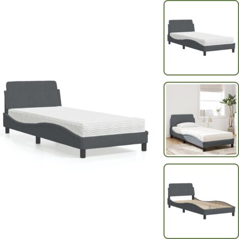 The Living Store Cama con colchón Dover terciopelo gris oscuro 90x190 cm - Colchón de espuma