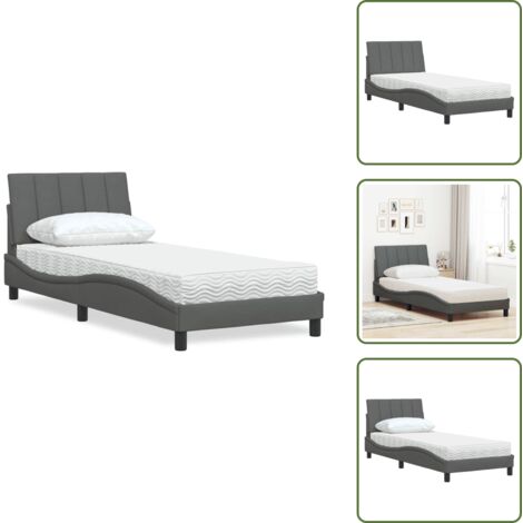 The Living Store Cama con colchón Hanko tela gris oscuro 90x190 cm - Colchón de espuma