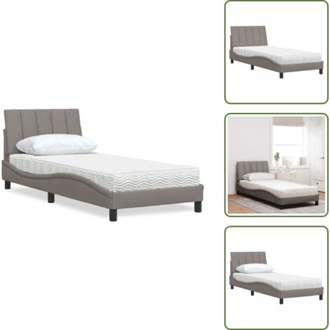The Living Store Cama con colchón Hanko tela gris taupe 90x190 cm - Colchón de espuma