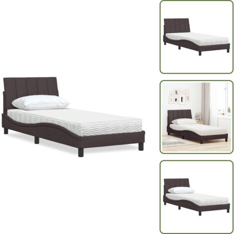 The Living Store Cama con colchón Hanko tela marrón oscuro 90x190 cm - Colchón de espuma