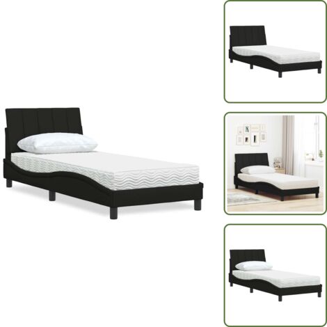 The Living Store Cama con colchón Hanko tela negro 90x190 cm - Colchón de espuma