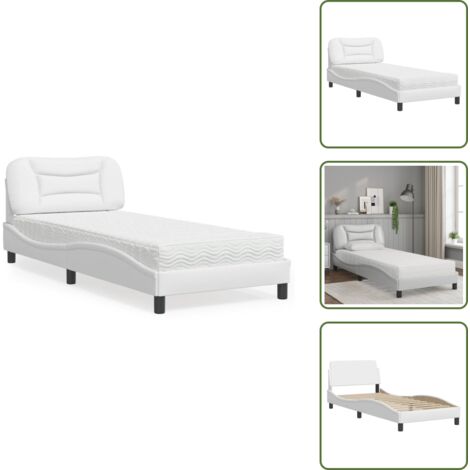 The Living Store Cama con colchón Hvar cuero sintético blanco 90x190 cm - Colchón de espuma