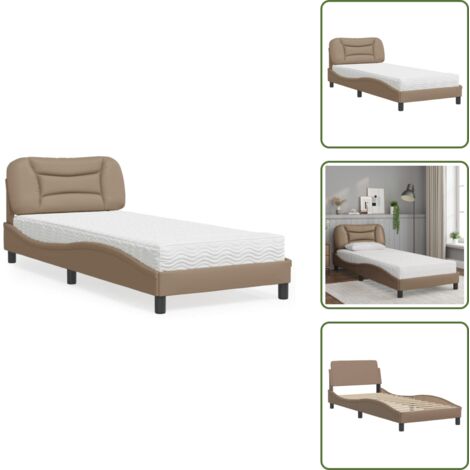 The Living Store Cama con colchón Hvar cuero sintético capuchino 90x190 cm - Colchón de espuma