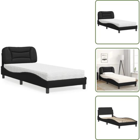 The Living Store Cama con colchón Hvar cuero sintético negro 90x190 cm - Colchón de espuma
