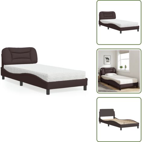 The Living Store Cama con colchón Hvar tela marrón oscuro 90x190 cm - Colchón de espuma
