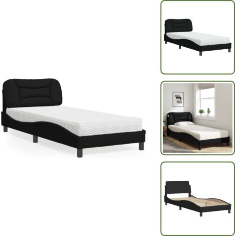 The Living Store Cama con colchón Hvar tela negro 90x190 cm - Colchón de espuma