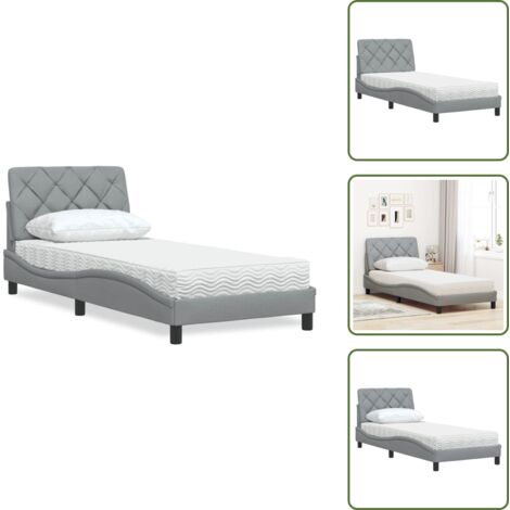 The Living Store Cama con colchón tela gris claro 90x190 cm - Colchón de espuma