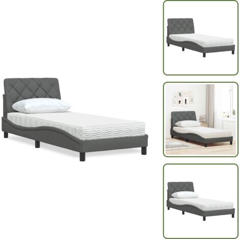 The Living Store Cama con colchón tela gris oscuro 90x190 cm - Colchón de espuma