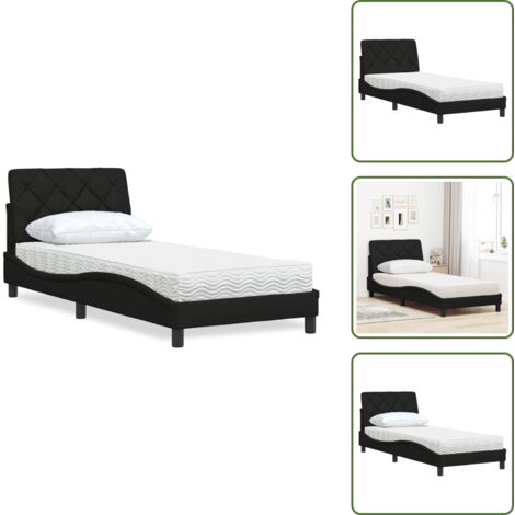 The Living Store Cama con colchón tela negro 90x190 cm - Colchón de espuma