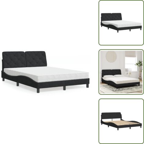 The Living Store Cama con colchón terciopelo negro 120x200 cm - Colchón de espuma