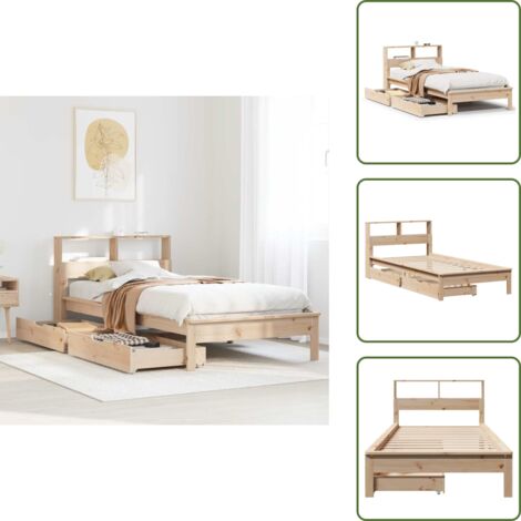 The Living Store Cama con estantería sin colchón madera maciza de pino 90x190 cm - Cama de madera