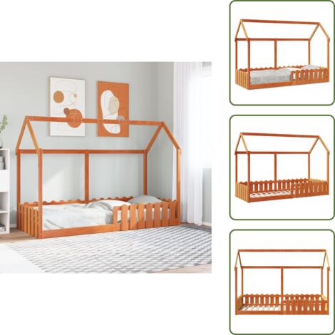 The Living Store Cama con forma de casa de niños madera maciza marrón 80x200 cm - Cama de niños