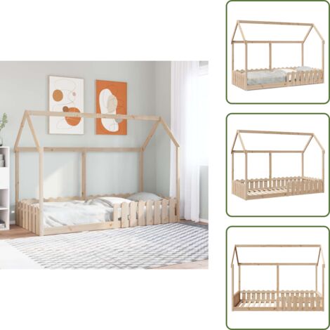 The Living Store Cama con forma de casa para niños madera maciza pino 90x190 cm - Cama de madera