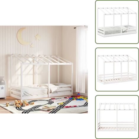 The Living Store Cama infantil con techo madera maciza pino blanca 90x190 cm - Cama con techo
