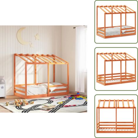 The Living Store Cama infantil con techo madera maciza pino marrón 80x160 cm - Cama con techo