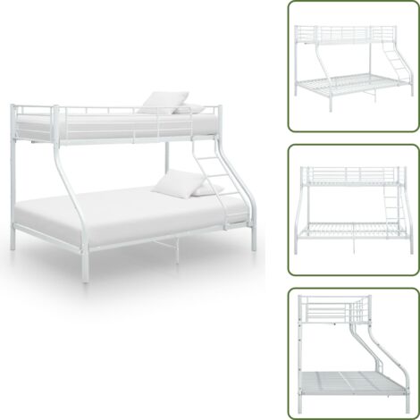 The Living Store Cama litera sin colchón metal blanco 140x200 cm/90x200 cm - Cama sin colchón