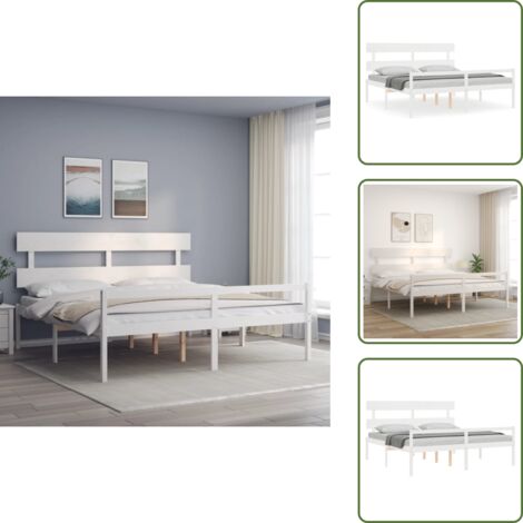 The Living Store Cama matrimonio personas mayores cabecero madera maciza blanco - Cama matrimonio