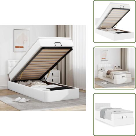 The Living Store Cama otomana colchón cuero sintético blanco 80x200cm - Colchón cuero sintético