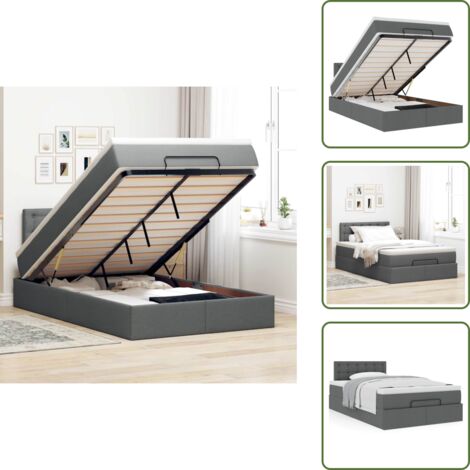 The Living Store Cama otomana con colchón gris oscuro 120x200 cm tela - Colchón ensacado