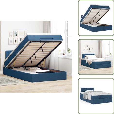 The Living Store Cama otomana con colchón tela azul 120x200 cm - Colchón