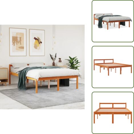 The Living Store Cama para mayores madera maciza de pino marrón cera 140x200 cm - Cama de madera