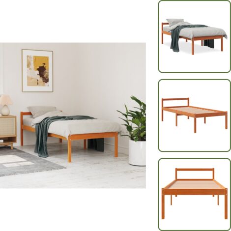The Living Store Cama para mayores madera maciza de pino marrón cera 90x200 cm - Cama de madera
