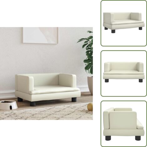 The Living Store Cama para perros de cuero sintético crema 60x40x30 cm - Sofá para perros