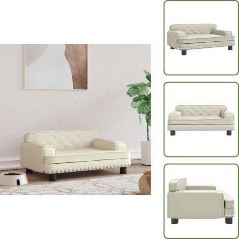 The Living Store Cama para perros de cuero sintético crema 70x45x30 cm - Sofá para perros