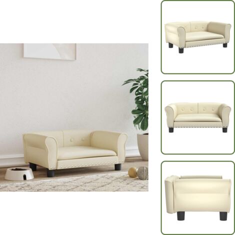 The Living Store Cama para perros de cuero sintético crema 70x45x30 cm - Sofá para perros